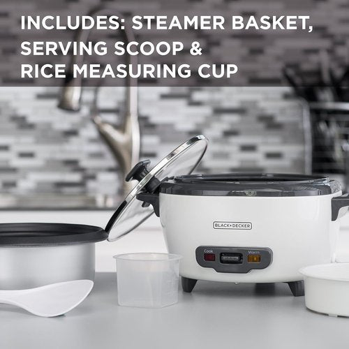 BLACK+DECKER 6-Cup Rice Cooker - Removable Non-Stick Bowl & Steaming Basket | White & IR40V Textile Iron