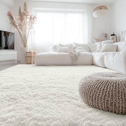 OLANLY Large Area Rug - Soft Fluffy Shaggy Carpet for Living Room & Bedroom | 9x12 Ivory Design