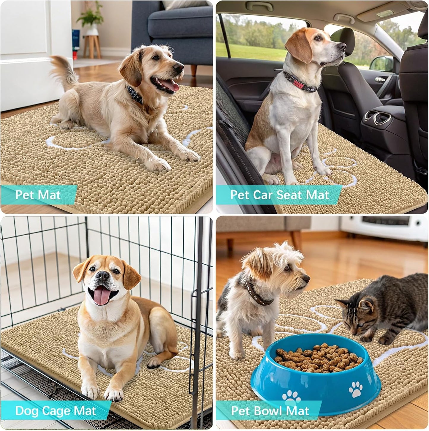 OLANLY Dog Door Mat - Absorbent Non-Slip Mud Mat for Paws | 70x24 Beige Chenille Design