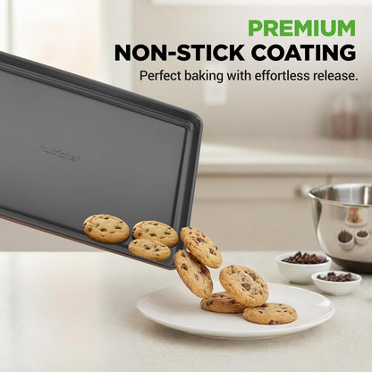 NutriChef 8-Piece Nonstick Bakeware Set - PFOA Free, Oven Safe to 450°F | Round, Loaf, Muffin & Cookie Pans (Brown)