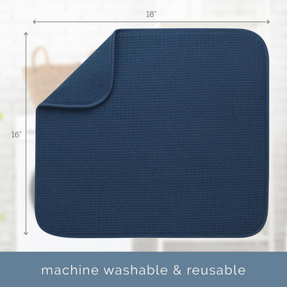 S&T INC. Dish Drying Mat - Absorbent Microfiber Kitchen Counter Pad, 16” x 18”, Navy Blue