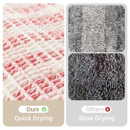 TYUU Waffle Runner Rug Bathroom, Long Boho Bathroom Rugs Non Slip Washable Absorbent Checkered Bathroom Mat Quick Dry Cute Bath Mat, 72"x24" Pink and White
