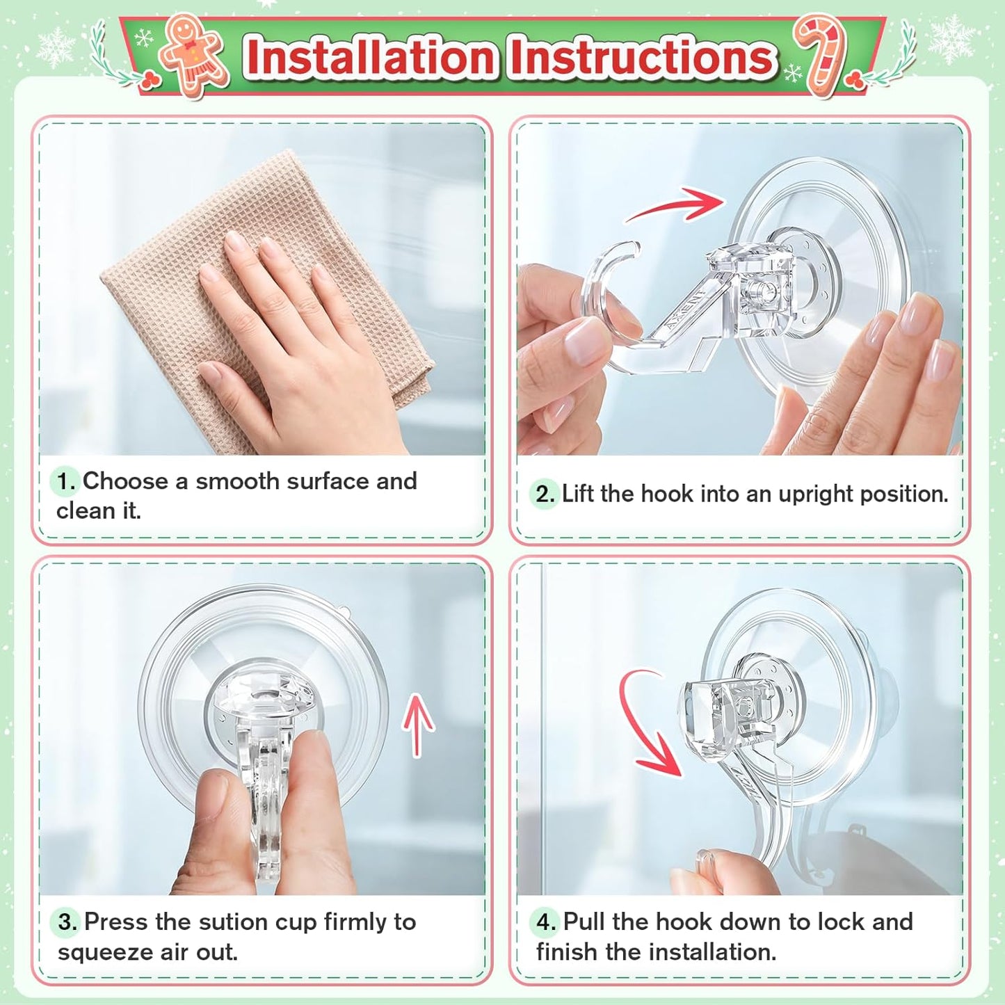 VIS'V Wreath Hanger - Heavy Duty Suction Cup Hooks | 22 LB Capacity, Removable & Reusable, Clear, 8 Pcs