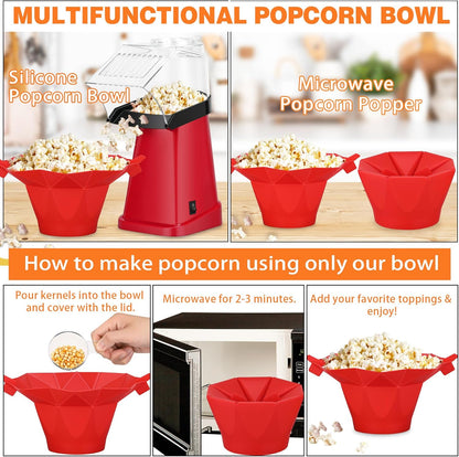 Skiennix Hot Air Popcorn Popper - Fast 1200W Machine with Bowl, Measuring Cup & Butter Tray | Perfect for Parties