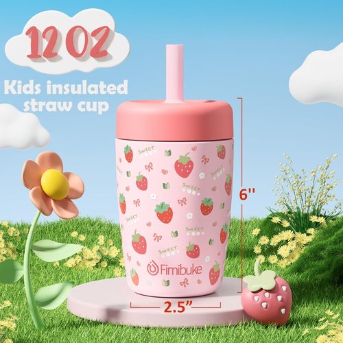 Fimibuke Kids Insulated Sippy Cups - Spill Proof 12 OZ Capybara Design | Stainless Steel, 2 Pack