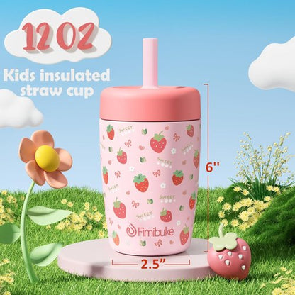Fimibuke Kids Insulated Sippy Cups - Spill Proof 12 OZ Capybara Design | Stainless Steel, 2 Pack