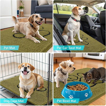 OLANLY Dog Door Mat - Muddy Paws Absorbent Chenille Doormat | Non-Slip, Quick Dry, 30x20, Willow Green