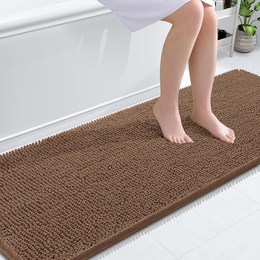 OLANLY Bathroom Runner Rugs - Extra Soft Chenille Bath Mats | 70x24, Quick-Dry & Machine Washable, Mocha