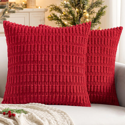 MIULEE Euro Sham Pillow Covers - Pack of 2 Red Corduroy, 24x24 Inch Soft Boho Striped Decor for Sofa & Bed