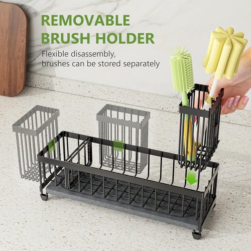 Cisily Extra Large Sink Caddy Organizer - Black Sponge & Dish Brush Holder for Kitchen Essentials