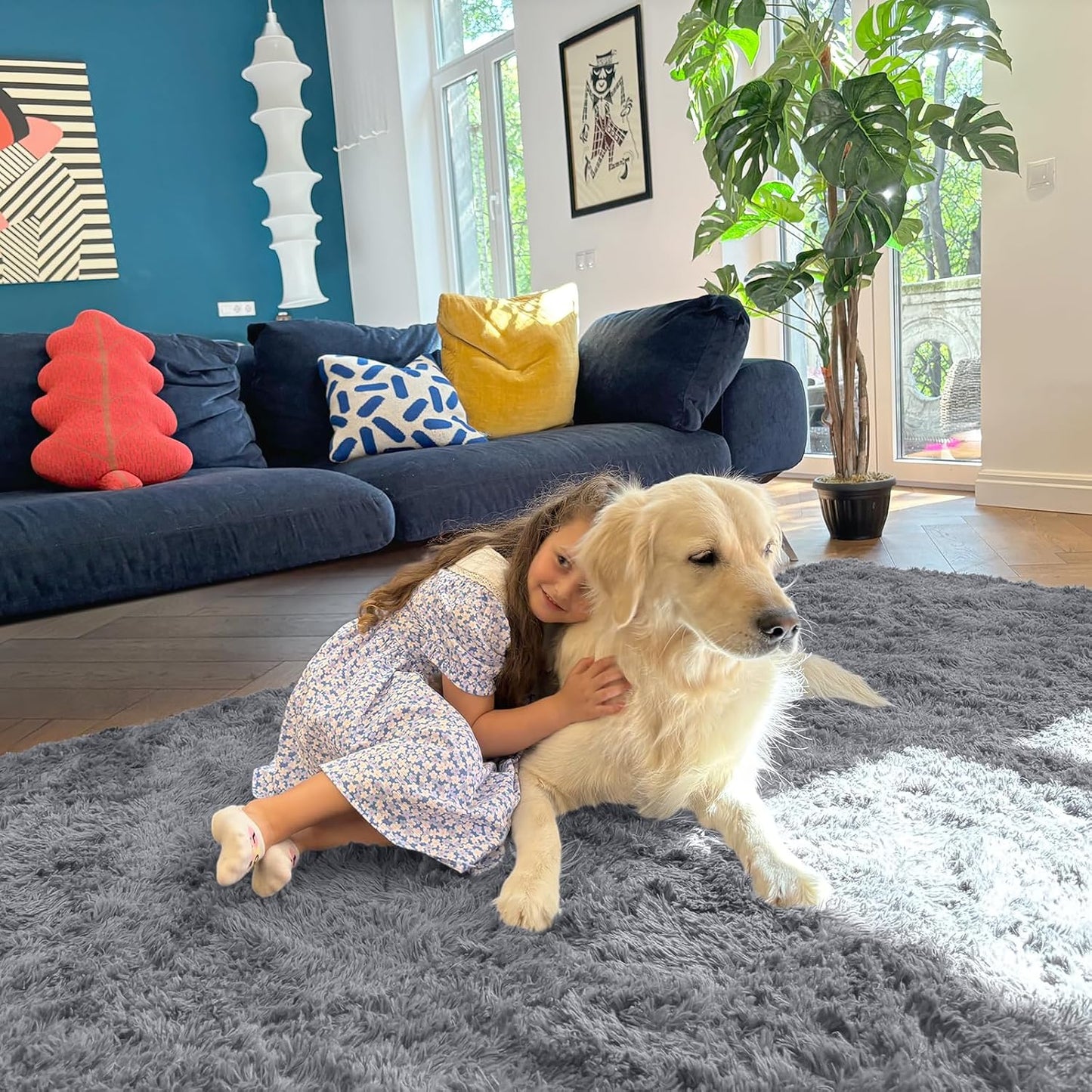 OLANLY 3x6 Machine Washable Runner Rug - Soft Fluffy Shaggy Carpet for Bedroom & Hallway | Light Grey