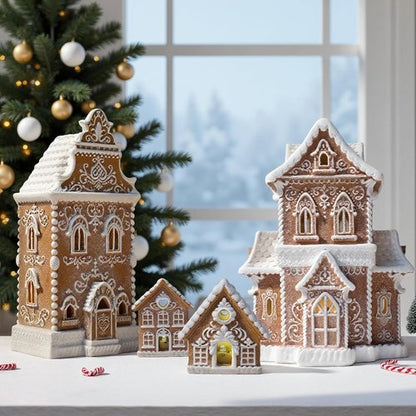 Braxio Gingerbread House Kit - 2PCS Miniature LED Light Decor for Indoor Home Aesthetic - 3 Inch