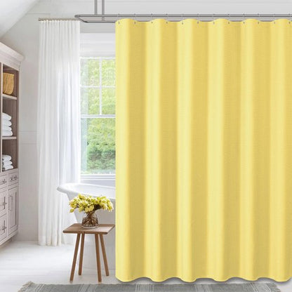 Dynamene Long Fabric Shower Curtain - 78 inch Long Waffle Weave Weighted Cloth Shower Curtains for Bathroom, Neutral Heavy Duty Hotel Spa Luxury Bath Curtain Set with 12 Hooks, 72x78, Yellow