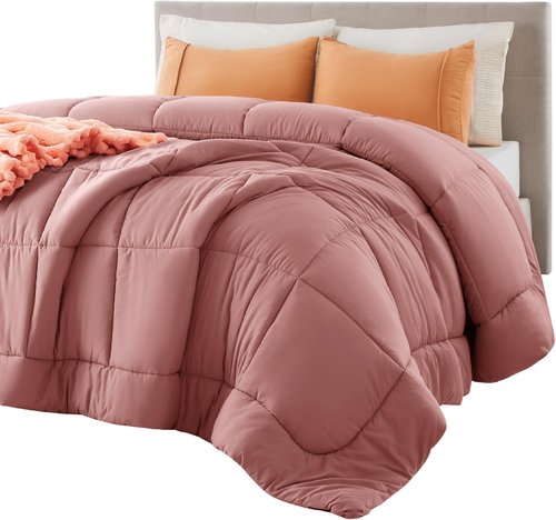 Bedsure Comforter Duvet Insert - All-Season Twin Size Quilted Down Alternative Blanket | Dusty Pink, 88 x 68 Inches
