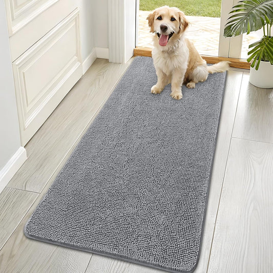 OLANLY Dog Door Mat - Absorbent Non-Slip Chenille for Muddy Paws | Quick Dry 70x35 Grey Indoor Carpet