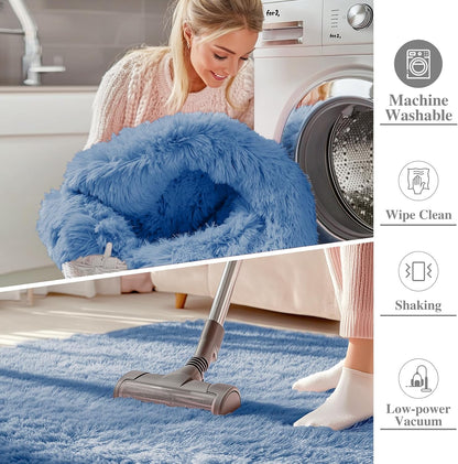 OLANLY Runner Rugs - Soft, Machine Washable Shaggy Carpet for Hallway & Bedroom | Blue 2x8 ft