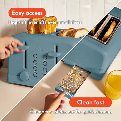Bella 4-Slice Toaster - 6 Shade Settings with Reheat & Cancel Buttons | Removable Crumb Tray, 900W, Surf Color