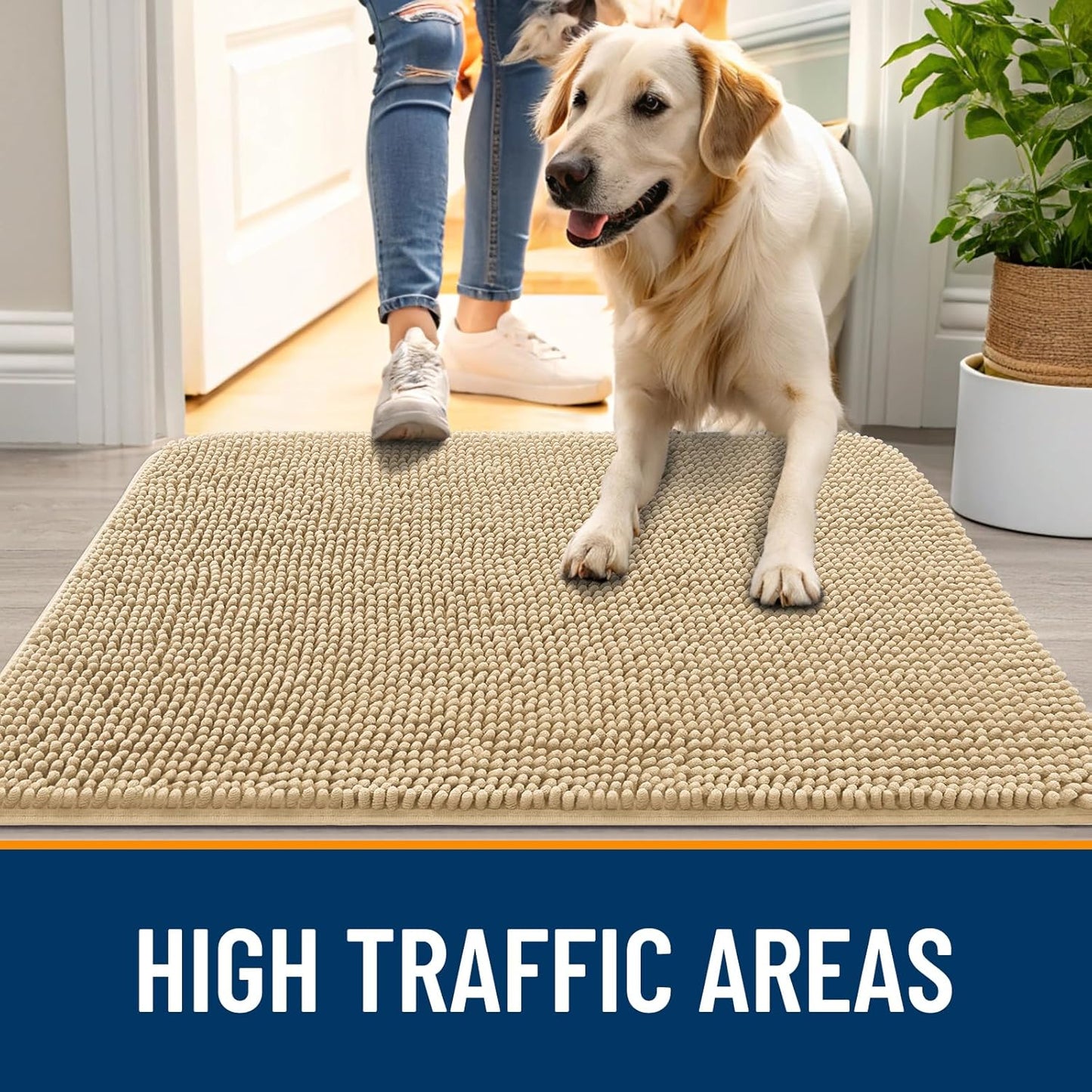 OLANLY Dog Door Mat - Absorbent Non-Slip Chenille for Muddy Paws | 32x20 Beige Indoor Entryway Carpet