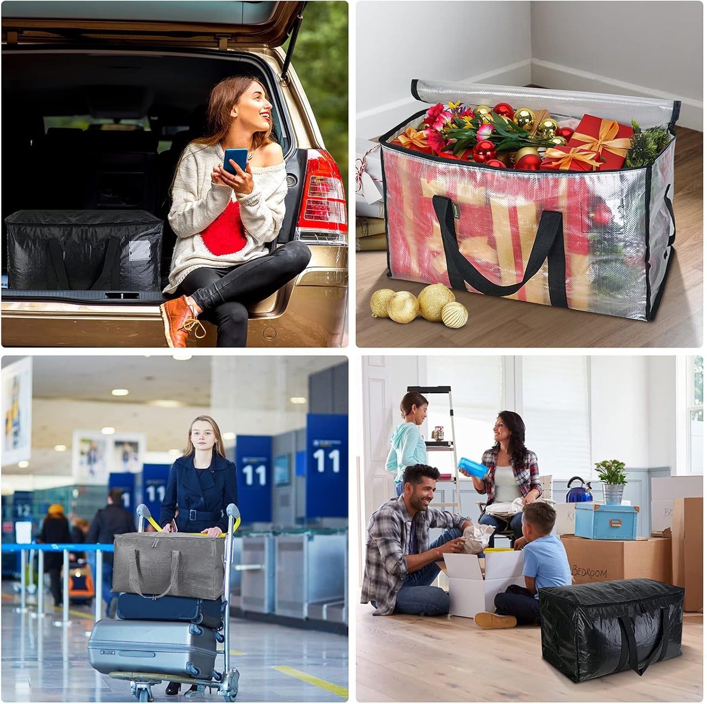 BALEINE Heavy-Duty Oversized Moving Bags - 4-Pack with Reinforced Handles for Clothes & Storage