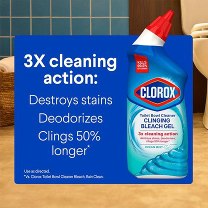 Clorox Toilet Bowl Cleaner - Clinging Bleach Gel with Ocean Mist Scent - 24 Fl Oz Bottle