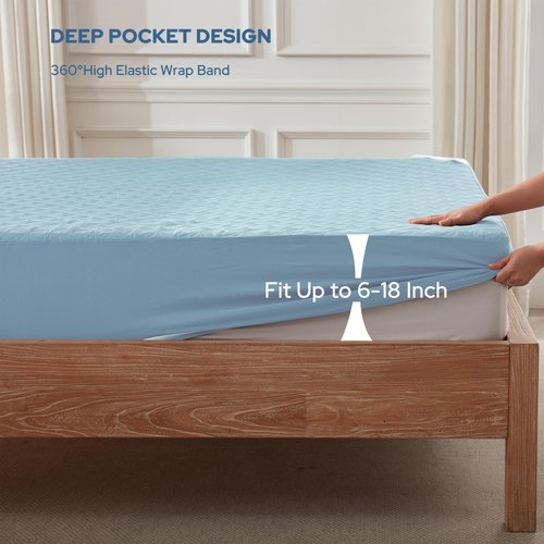 BEDLORE Waterproof Mattress Protector,Full Size Mattress Pad with Deep Pocket 6"-15" Depth, Soft Dirt-Proof Double Bed Mattress Cover for Bedroom, College Dorm, Hotel (Sky Blue)