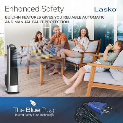 Lasko High Velocity Oscillating Tower Fan - Remote Control, Timer & 3 Speeds | 35" Silver/Black