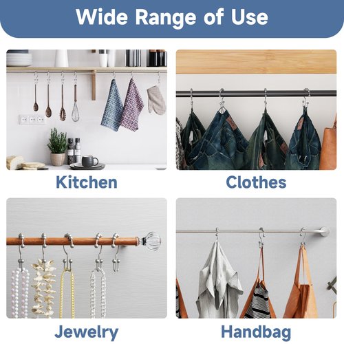Titanker Shower Curtain Hooks Rings, Rust-Resistant Metal Double Glide Shower Hooks for Bathroom Shower Rods Curtains, Set of 12 Hooks - Space Silver