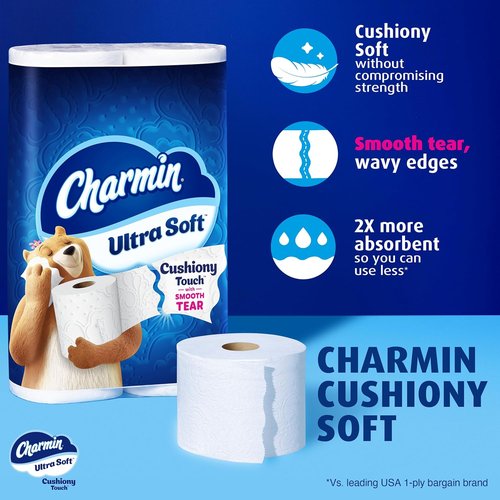 Charmin Ultra Soft Toilet Paper - Cushiony Touch, 24 Family Mega Rolls, White