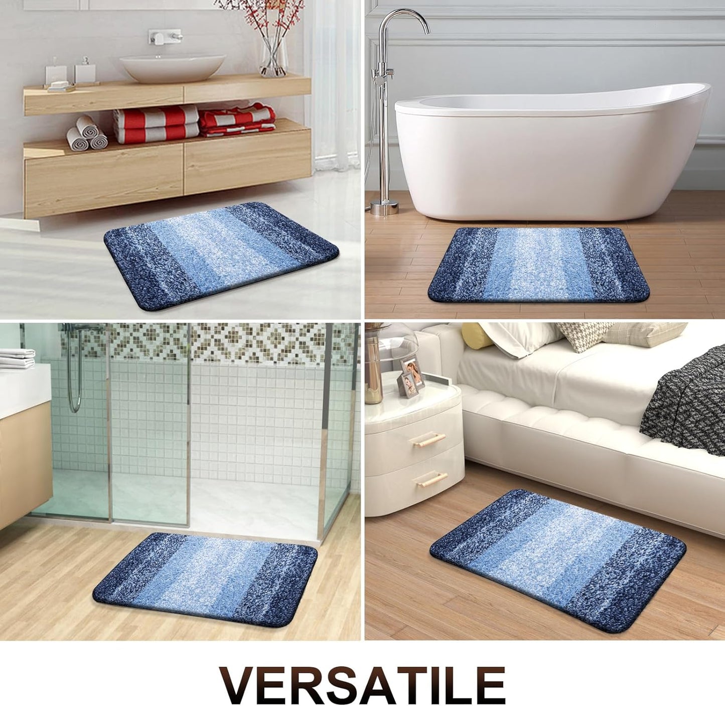 OLANLY Bathroom Runner Rugs - Extra Soft Microfiber Bath Mats | Quick Dry, Machine Washable, 47x17, Navy
