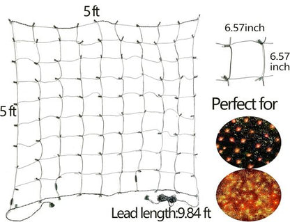 HISHINY Halloween Lights - 100 LED Waterproof Orange Net Lights | 5ft x 5ft Durable Green Wire Design