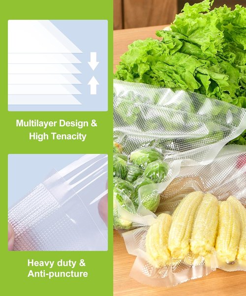 Bonsenkitchen Vacuum Sealer Bags - 3 Rolls 11" x 16' & 3 Rolls 8" x 16' - BPA Free, Commercial Grade, Easy Storage