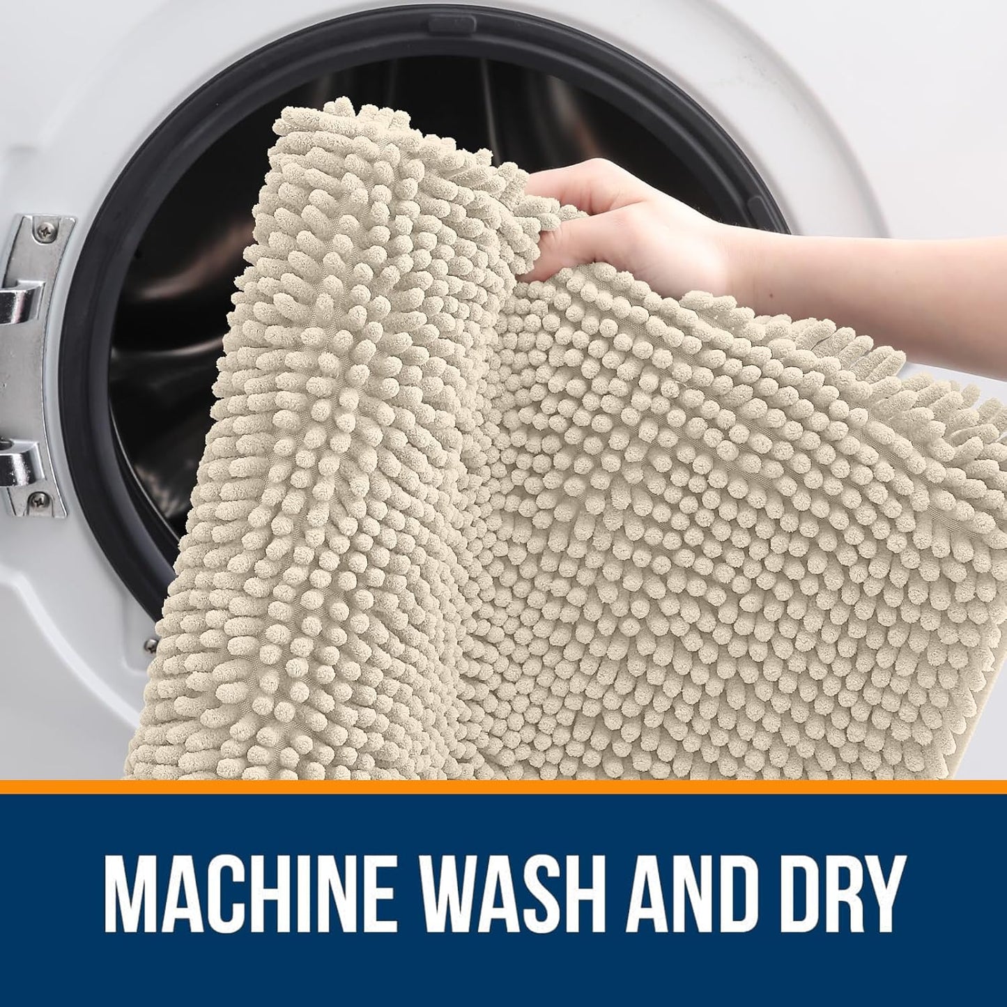 OLANLY Large Bathroom Rugs - Extra Soft Chenille Bath Mats | Quick Dry, Machine Washable, 40x32, Sand