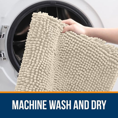 OLANLY Bathroom Rugs 70x46, Extra Soft Absorbent Chenille Bath Rugs, Rubber Backing Quick Dry, Machine Washable Bath Mats for Bathroom Floor, Tub and Shower, Home Decor Accessories, Sand