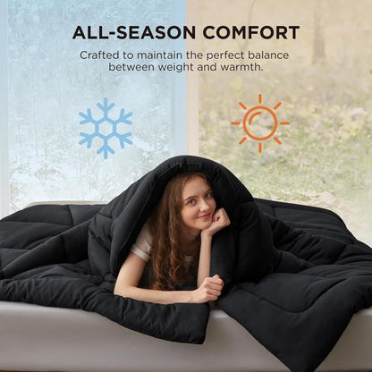 Bedsure Comforter Duvet Insert - All-Season Quilted Full Size Bedding, GentleSoft Down Alternative, Black 86 x 82 Inches