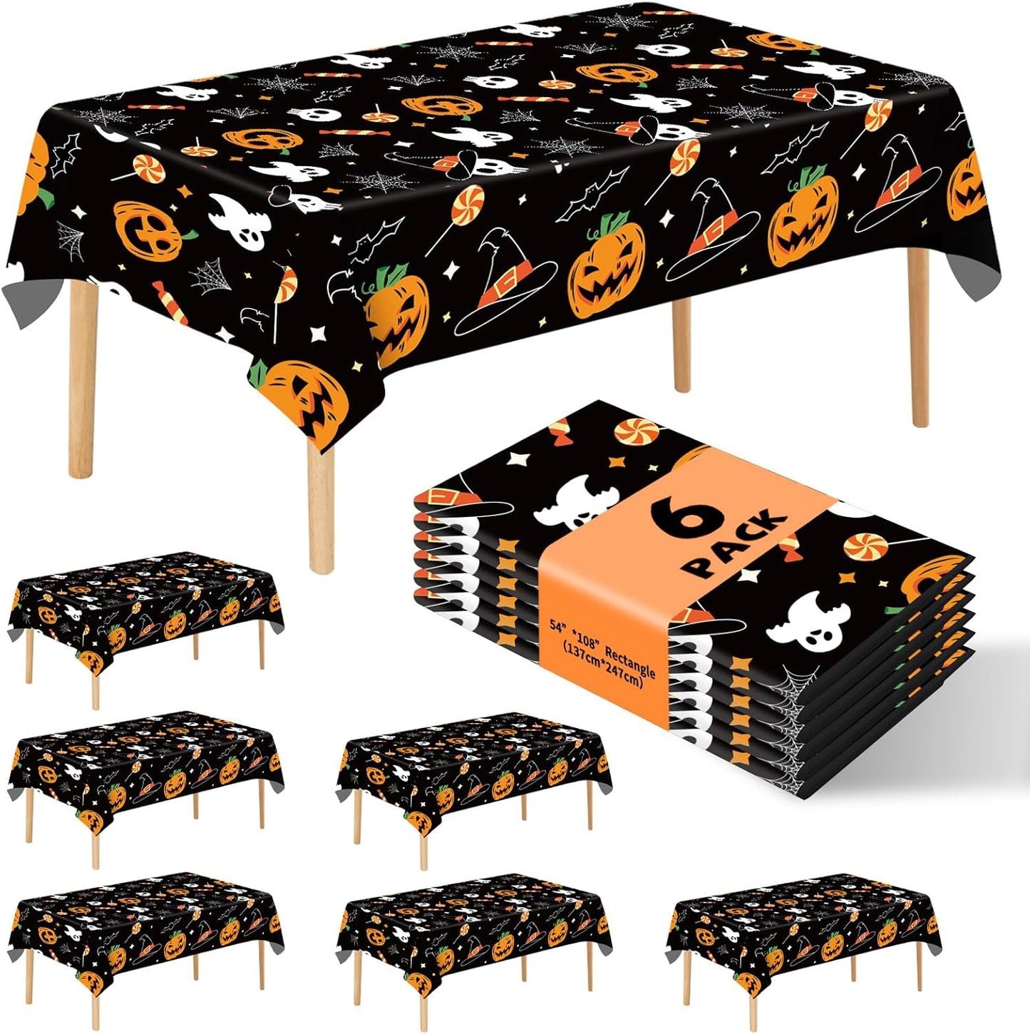 Skiennix Halloween Tablecloth - 6 Pack Rectangular Plastic Covers | 54" x 108" Spider Web Design