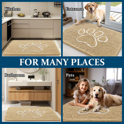 OLANLY Dog Door Mat - Absorbent Non-Slip Mud Mat for Paws | Quick Dry Chenille, 47x17, Beige