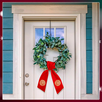 VitalCozy Wreath Sash - Embroidered Monogram Satin Ribbon for Front Door | 4.5'' X 56'', Red