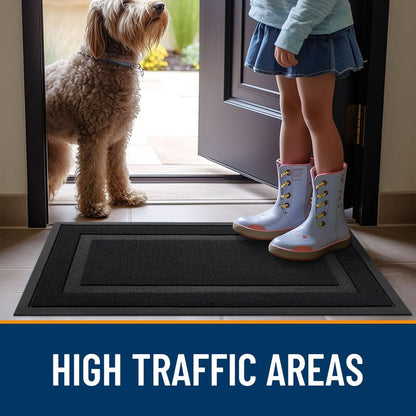 OLANLY Front Door Mat Indoor Outdoor Entrance, Waterproof All-Season, All-Weather Doormat, Sturdy Natural Rubber, Fade Resistant, Low Profile, Easy Clean Patio Porch Entryway Mat, 29.5x17, Jet Black