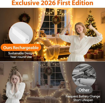 Lakumu LED Star String Lights - 50 Twinkle Lights with 8 Modes & Timer | 17FT Battery Operated Warm White Decor