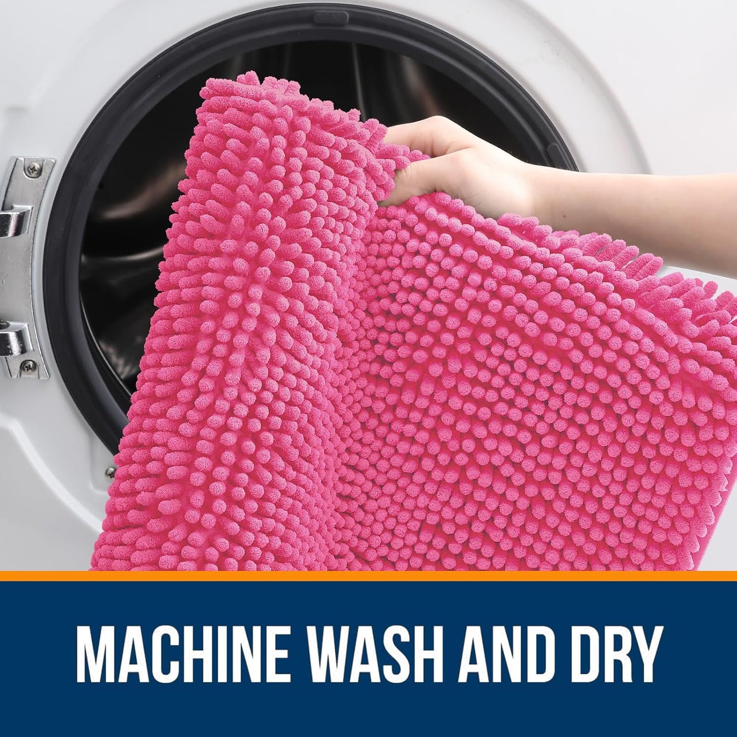 OLANLY Large Bath Rugs - Extra Soft Chenille, Quick Dry & Machine Washable | 59x35, Hot Pink