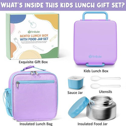 Fimibuke Kids Bento Lunch Box - Leakproof & Insulated 8.5OZ Food Jar | BPA-Free, Dishwasher Safe, 3-4 Compartments