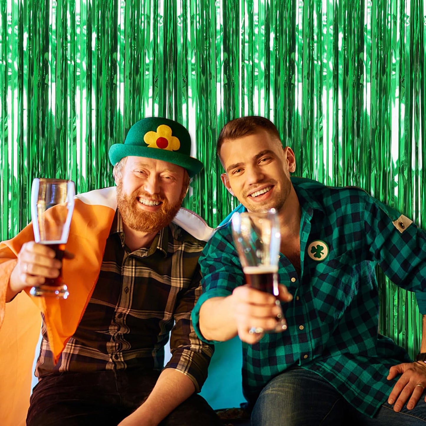 20 Pack Green Metallic Tinsel Foil Fringe Curtains - Perfect Backdrop for Parties & Celebrations