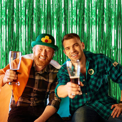 20 Pack Green Metallic Tinsel Foil Fringe Curtains - Perfect Backdrop for Parties & Celebrations