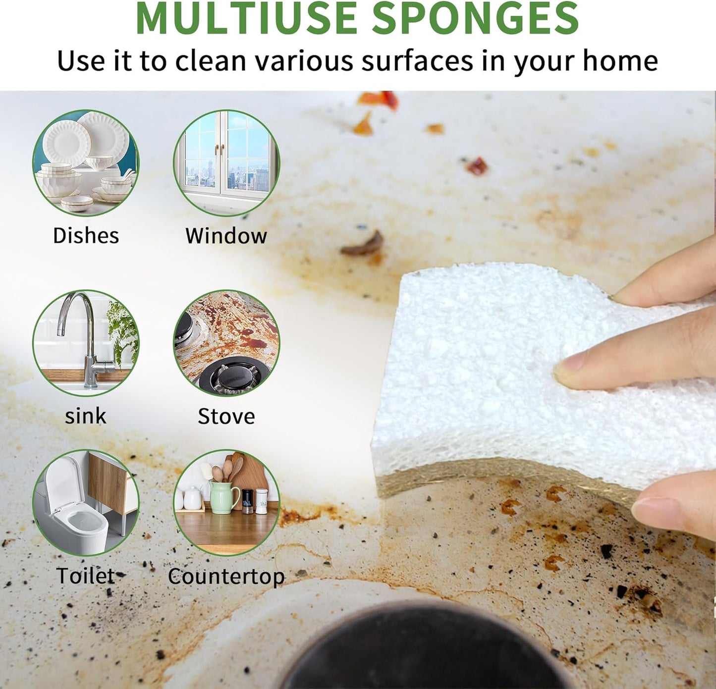 Skiennix Biodegradable Kitchen Sponge - Eco-Friendly Cellulose & Coconut Scrubber | 9 Pack