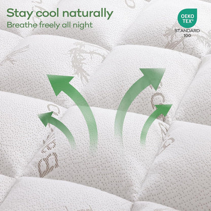 OLANLY King Mattress Topper - Cooling Bamboo Viscose Pillow Top for Back Pain Relief | Plush White Design