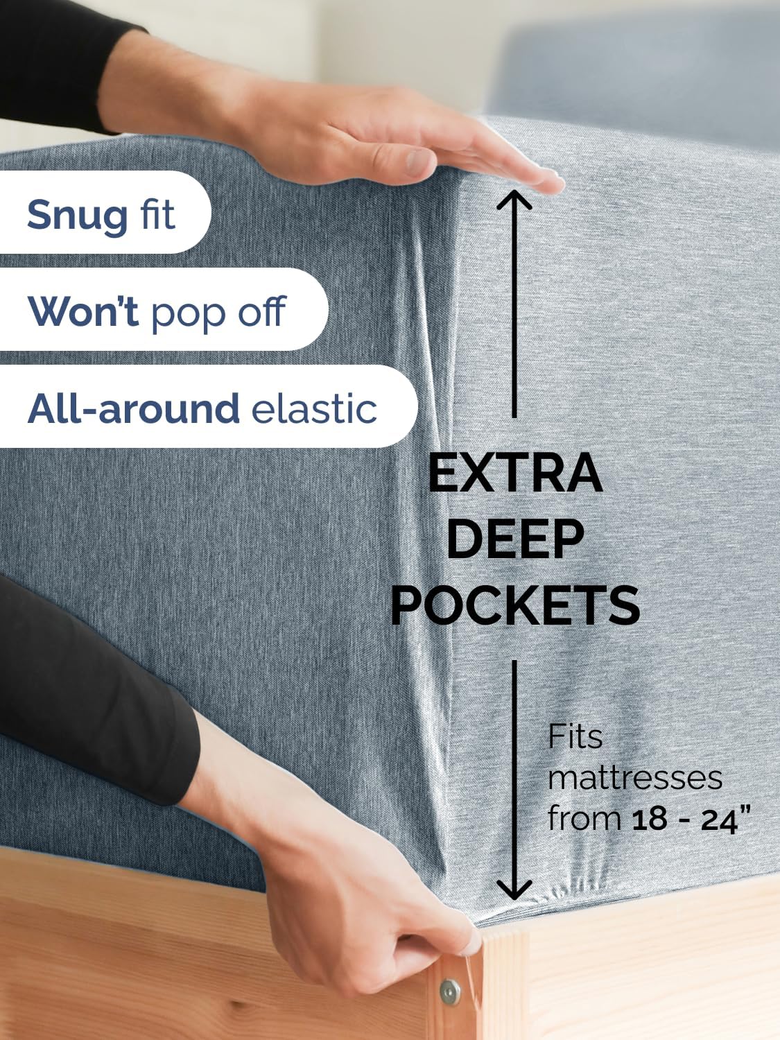 Skiennix Extra Deep Queen Sheet Set - 6 Piece Breathable Cooling Sheets - Luxury Hotel Bedding - Soft Wrinkle-Free Heathered Blue