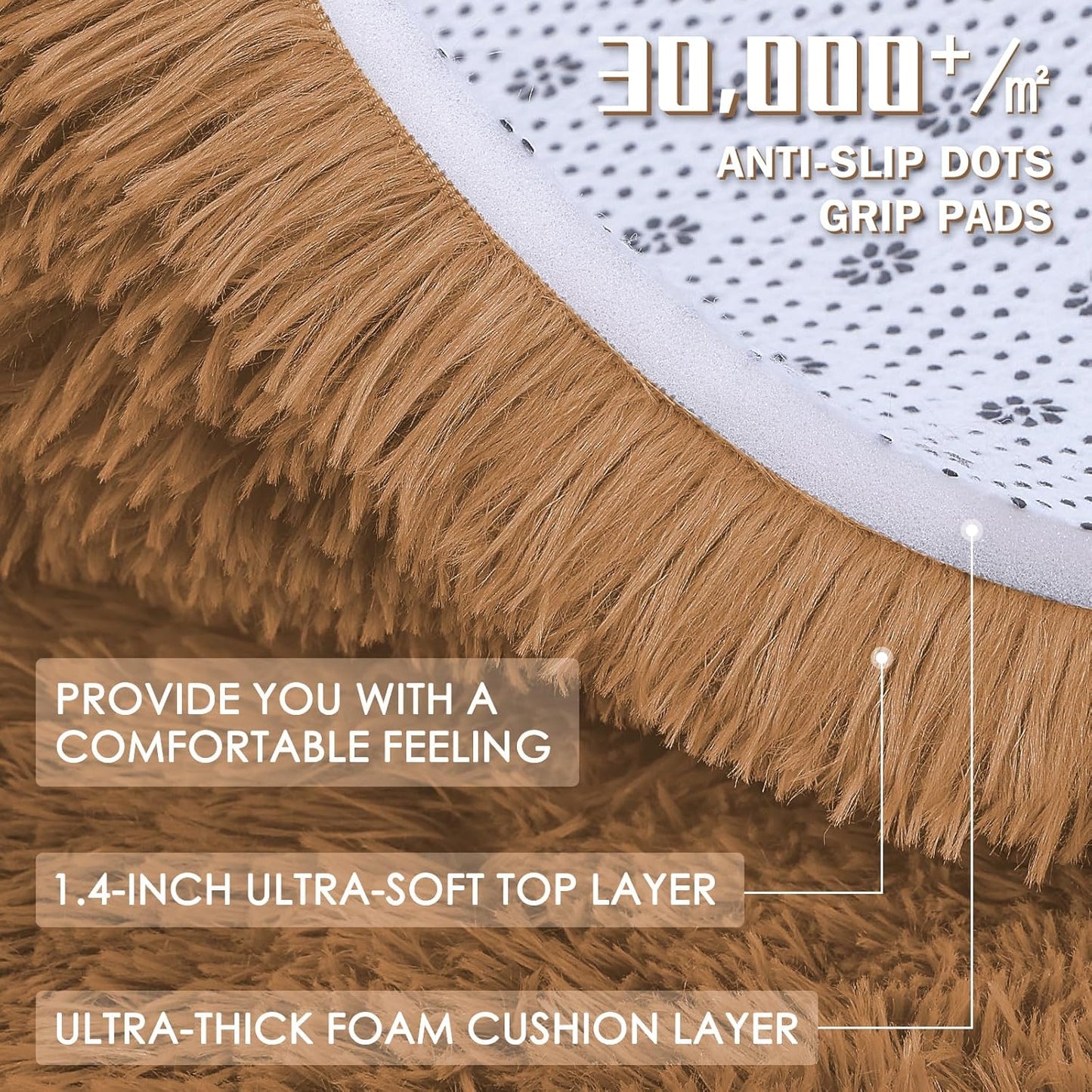 OLANLY Small Bedside Rug - Soft, Machine Washable Shaggy Throw Rug for Bedroom & Nursery | Khaki