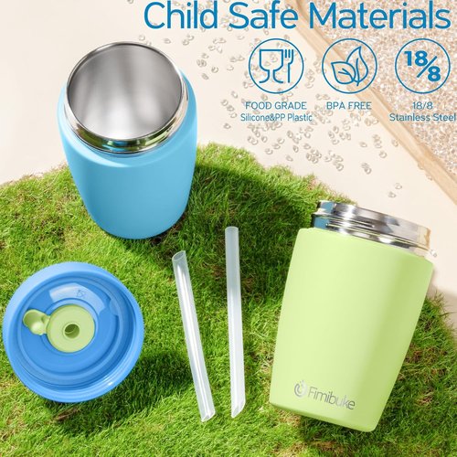 Fimibuke Kids Insulated Sippy Cups - Spill Proof 12 OZ Capybara Design | Stainless Steel, 2 Pack