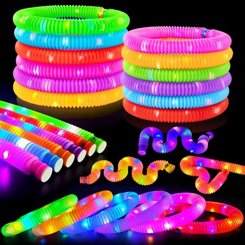 Glow Sticks | Camping Essentials for Toddlers - 6 PCS LED Light-Up Pop Tube Wand Toys & Accessories