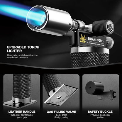 RAVS Butane Torch Lighter - Premium Metal Kitchen Torch with Adjustable Flame & Safety Buckle | Black